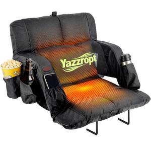 Yazzropt Dual-Zone Heated Stadium Seats with Back Support, 3 Heat Settings Bleacher Seat, Extra Thick Padded Cushion, 6 Adjustable Angle, Lumbar Pillow & Cup Holder, Stadium Chair for Sports Events