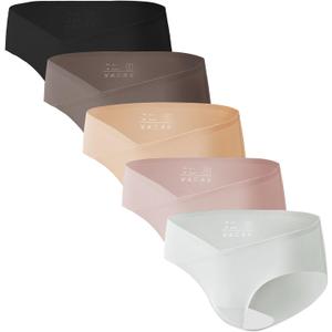 Angelhood Seamless Maternity Underwear for Women, Pregnancy Postpartum Panties No Show Bikini Under Bump Pack of 5, 3 (Large, Black/Beige/Brown/Mauver/Gray)