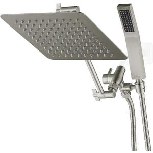 G-Promise All Metal 10" Dual Square Shower Head Combo | Rain Shower Head | Handheld Shower Wand | Adjustable | 3-Way Diverter | 71" Extra Long Hose - A Bathroom Upgrade(Brushed Nickel)