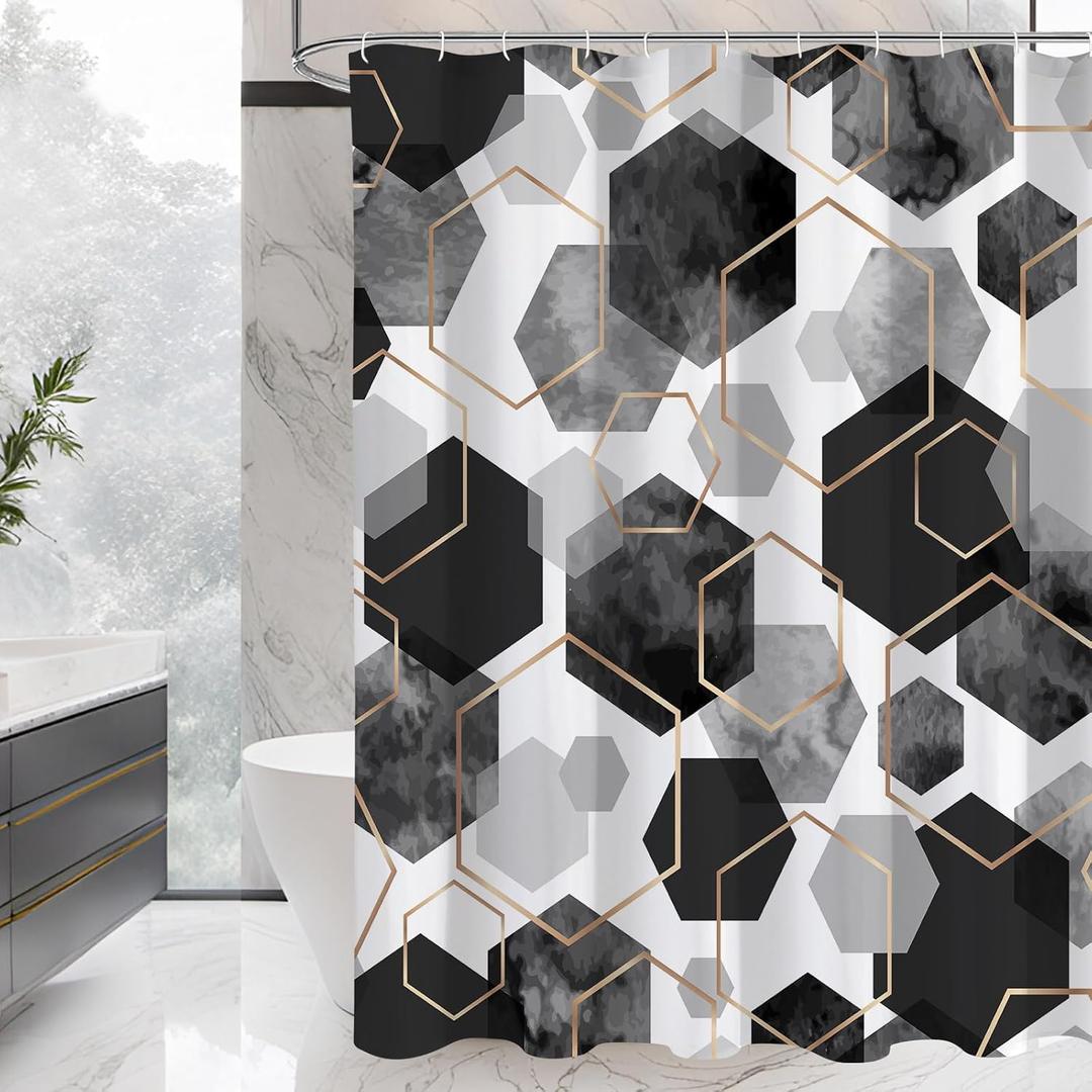 Black and Grey Modern Shower Curtain for Bathroom, Geometric Art Decor Waterproof Bath Curtain, Abstract Fabric Shower Curtain Sets for Home Decor, 72x72 Inch