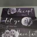 3 Pcs Black White Wall Decor Inspirational Wooden Flower Wall Art White Roses Bathroom Decor with Accept Let Go Have Faith Positive Quotes for Women Living Room Bedroom(White Rose 16X5")