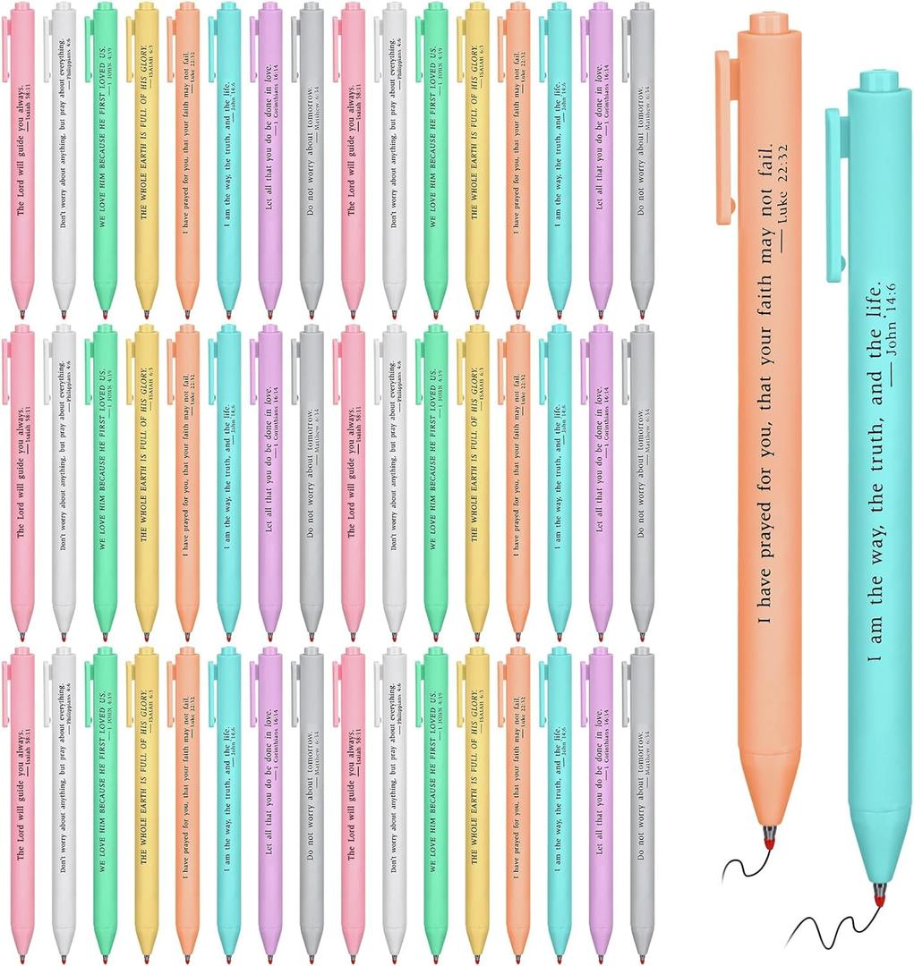 Cholemy 50 Pcs Bible Verse Pens Christian Gifts Bulk, Christian Pens for Women Inspirational Quotes Writing Tool Retractable Black Ink Religious Ballpoint for Women Men School Office(Pastel)
