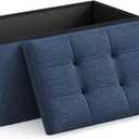 SONGMICS MAZIE Collection - 30 Inches Folding Storage Ottoman Bench, Ottoman Foot Rest, End of Bed Bench, Storage Chest, Load 660 lb, for Living Room, Bedroom, Entryway, Midnight Blue ULSF47IN