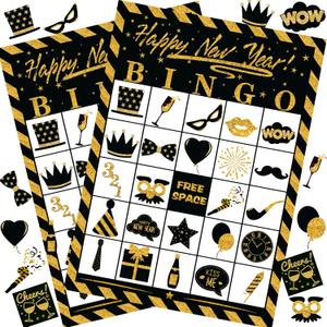 Joy Bang New Years Games for Kids Adults, New Years Bingo Cards 24 Players for Family Friends Large Group, New Years Crafts Activities Party Favors Supplies Gifts for Children