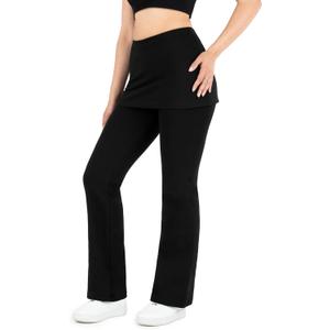 Nirlon Women's Skirted Leggings High Waisted Yoga Pants Gathered Skirt (X-Large, Black)