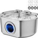 Cat Water Fountain Stainless Steel - Pet Drinking Fountain for Cats Indoor - 3.2L/108oz Automatic Water Dispenser with Watering Level Window (4 Filter)