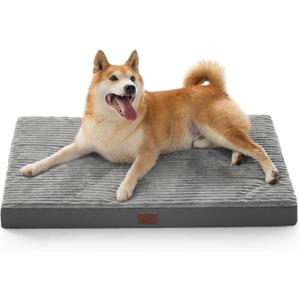Bedsure ComfyFleece Dog Beds Large Sized Dog- Orthopedic Pet Beds for Crate with Removable Machine Cover, NOT Waterproof Egg Crate Foam Puppy Mat for Pets Up to 50 lbs, 35x22x2.8, NOT Chewproof