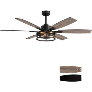 LuminFan 60 Inch Ceiling Fans with Lights and Remote Control, Farmhouse Ceiling Fan for Bedroom Living Room and Patio, Black Caged Ceiling Fan for Indoor and Outdoor