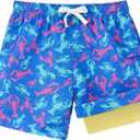 westwolf Boys Swim Trunks Compression Liner Bathing Suit Quick Dry Swimsuit 5-16T (8-9, B Blue Purple)