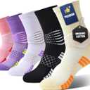 Womens Cotton Crew Compression Socks 5 Pairs Breathable Skin-Friendly with Targeted Ankle Support & Dry-Fit (M)