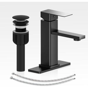 Bathroom Faucet Set with Pop Up Drain, Single Handle Black Bathroom Sink Faucet with Deck Plate, Farmhouse RV Vanity Faucets for Sink (1 Hole or 3 Holes)