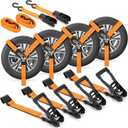Car Tie Down Straps for Trailers, 1000 lbs Break Strength with Flat Hooks, Lasso Style-4 Pack 2" x 96" Heavy Duty Ratchet Straps, 2 Pack 1" x 15' Cargo Straps,Utv Tie Down Straps Over The Wheel