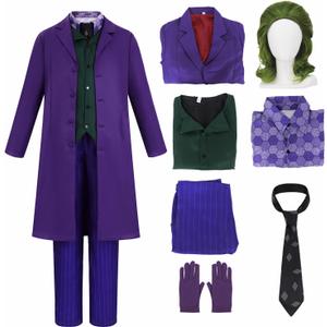 8pcs Adult Halloween Costume Set for Mens Purple Costume for Role Cosplay Cute Soft Costume for Halloween Party, Size: Small