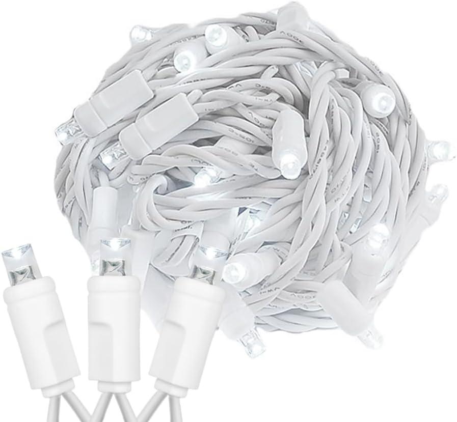 Novelty Lights 25ft Christmas String Lights, 50 Pure White LED Bulbs on White Wire, 6" Spacing, Connectable Indoor Outdoor Commercial Grade Lighting for Holidays Patio Weddings