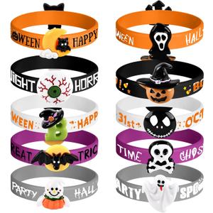 Morcheiong 40 Pcs Halloween Rubber Bracelets Silicone Wristbands for Halloween Trick or Treat Party Goodie Treat Bags Stuffers Filler Favors Classroom Prizes School Class Exchange Favors