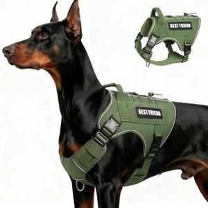 MOOGROU Tactical Dog Harness for Large Dogs,No Pull Military Dog Vest with Handle,Reflective Heavy Duty Pet Harness for K9 Working Walking Hiking Training Green XL