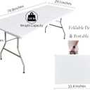 6ft Folding Table - Heavy Duty Plastic Portable Picnic Table with Handle, 330lb Capacity, Indoor Outdoor Utility Table for Parties, Camping, Dining