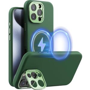 Nillkin for iPhone 16 Pro Max Case with Camera Protection & Stand, Compatible with MagSafe, Shockproof Silicone Slim Phone Case iPhone 16 Pro Max, Soft Anti-Scratch Microfiber Lining, Midnight Green