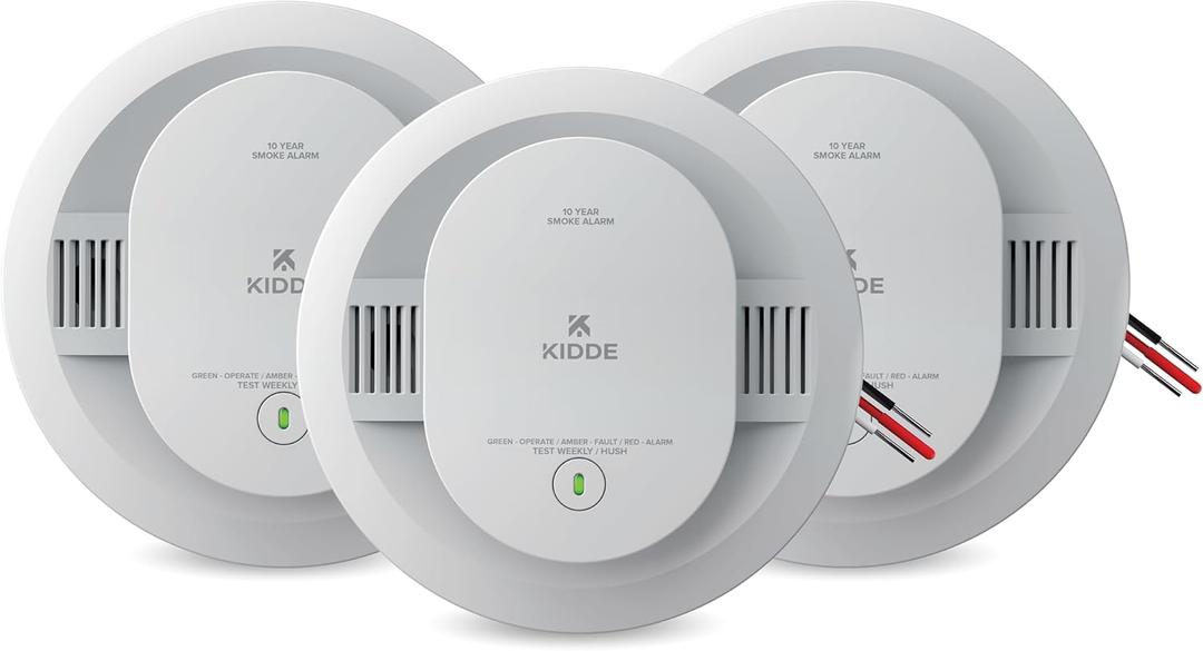Kidde Smoke Detector, Hardwired with 10-Year Battery Backup, Interconnectable, LED Status Lights, 85 dB Alarm, 5-inches, 20SA10, 3 Pack