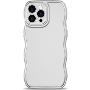 Anuck for iPhone 11 Pro Max Case Wave, Curly Frame Design for Women Girls, Cute Wavy Solid Color Aesthetic Phone Case Soft Flexible TPU Shockproof Full-Body Protective Cover 6.5" - Silver