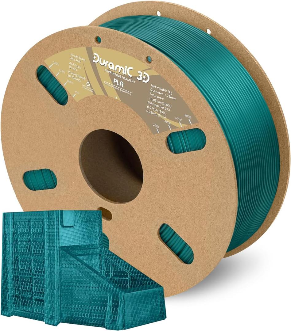 DURAMIC 3D PLA Filament 1.75mm Forest Green 1kg Spool, Jam-Free High Stifness 3D Printing Filament with Cardboard Spool, No-Tangling No-Clogging Dimensional Accuracy 99% +/- 0.03 mm (1kg Pla Forrest Green)