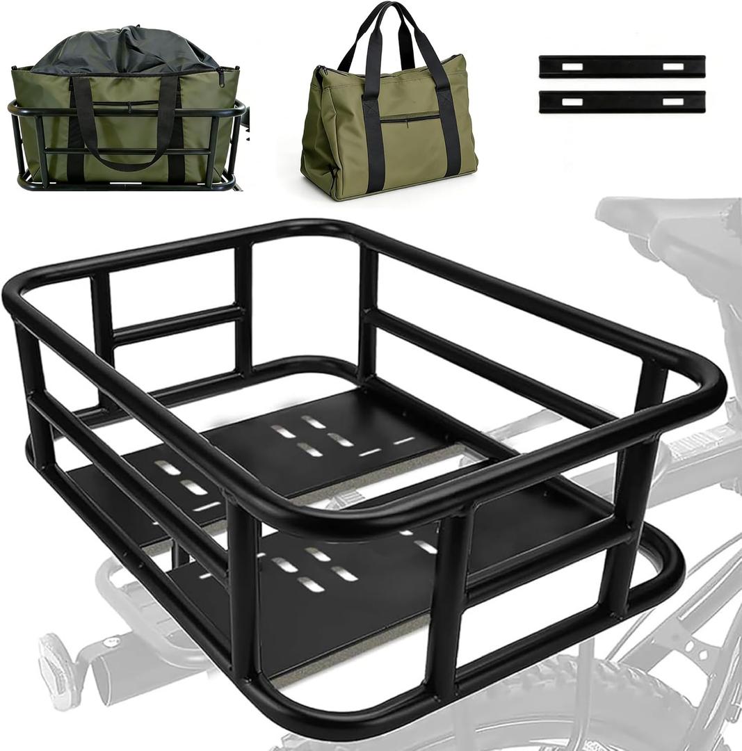 Rear Bike Basket - Bicycle Rear Basket with Waterproof Storage Bag, Heavy Duty Bike Baskets Rear Large Capacity for Most Mounted Bikes and E-Bike Perfect for Grocery Hauls Commuting