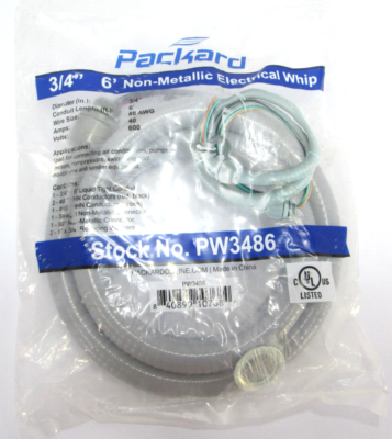 Packard 3/4" X 6' Whip with Non-Metallic Electrical Whip PW3486