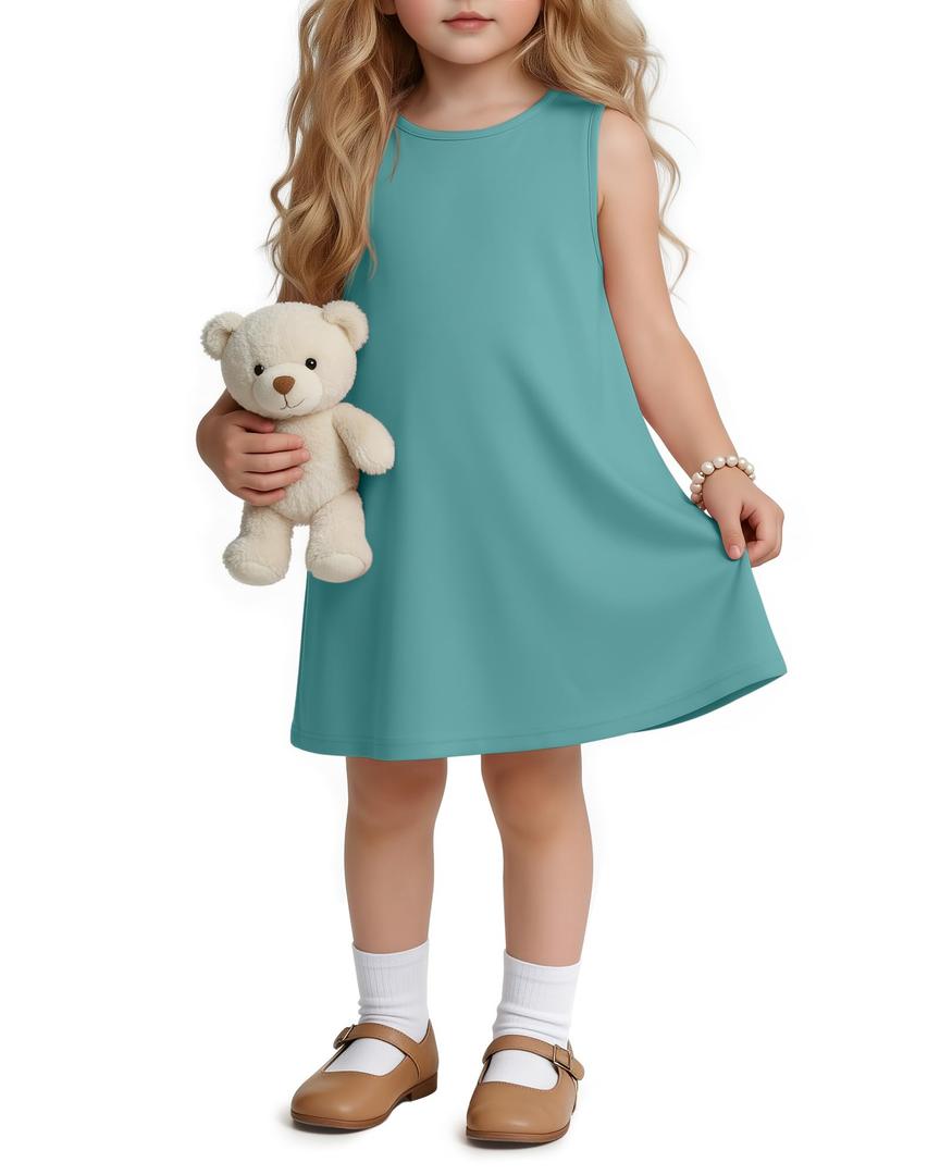 Custoneei Toddler Girls' Sleeveless Tank Dress, Turquoise, 5T (Blue)