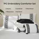 MaiRêve Embroidery Comforter Set King Size 7 Pieces, Boho Farmhouse Western Bedding All Season Bed in A Bag, White Black King Comforter Set with Sheets, Pillowcases & Shams