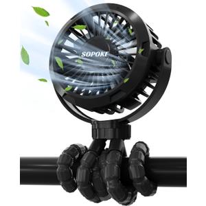 Mini Portable Baby Stroller Fan,3 Speed Personal Handheld Fan,Battery Operated Rechargeable 360 Flexible Tripod Cooling Fan, Suitable for Car Seat Crib Treadmill Golf Cart Travel(Black)