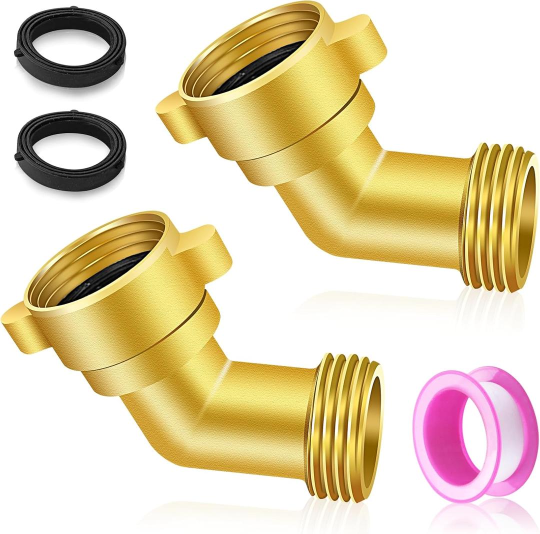 45 Degree Hose Elbow, 3/4'' GHT Garden Hose Elbow, Brass Water Hose Elbow for RV, Water Hose Connectors with Male to Female Port, 45 Degree Hose Elbow, for Garden Hoses,RV,Camper,Water Nozzles, etc