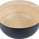 Restaurantware Bamboo Salad Bowl 1 Count 51 Oz Greaseproof Freezable Round Serving Bowl, Hot and Cold Food Friendly Handmade Bamboo Serving Utensils, Black