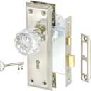 3 Pack Mortise Lock Set for Interior Door, Antique Crystal Glass Door Knobs with Lock and Skeleton Key, Brushed Nickel Finish