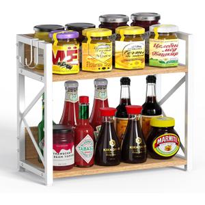 RUILALIFE Kitchen-Countertop-Organizer-Shelf, 2 Tier Coffee Bar Station Organizer for Counter,Wooden Spice Rack Shelf, Space Saving Desk Shelving Riser Unit, Coffee Bar Accessories (Maple, Large)