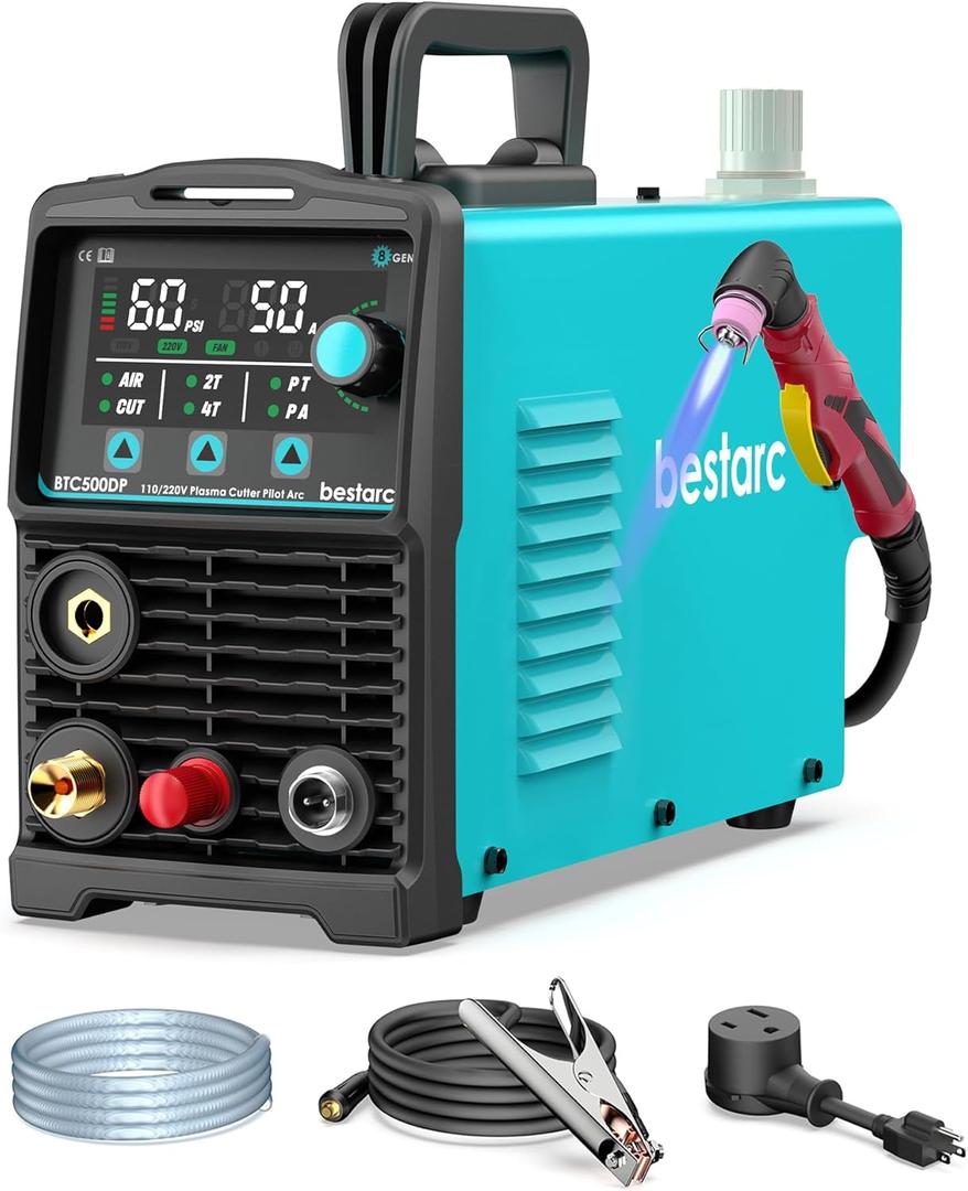 bestarc Plasma Cutter, [Pilot Arc][Large LED Display][Air Sensor] 50A bestarc Plasma Cutter Machine 110/220V Dual Voltage, 1/2'' Clean Cut 3/4 Inch Max Cut, Post Flow Mesh, 2T/4T for Beginners DIY
