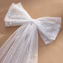 SWEETV Bridal Hair Bow Veil White Bow Clip Bachelorette Party Decorations Pearl Accessories Bride to Be Bridal Shower Gift