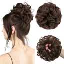 Large Messy Bun Hair Piece Wavy Curly Scrunchies Synthetic Chignon Ponytail Hair Extensions Thick Updo Hairpieces for Women Ginger Brown