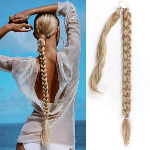 HAIRCUBE Long Braided Ponytail Extension with Hair Tie Straight Wrap Around Hair Extensions Ponytail Natural Soft Synthetic Hair Piece for Women Daily Wear 32 Inch 150 Gram (Mixed Blonde)
