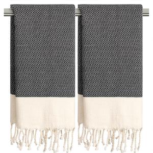 Сabanana Hand Towels for Bathroom - 2-Pack,16x40 Inch-100% Cotton,Turkish Bathroom Hand Towels,Super Absorbent & Quick-Dry Soft for Bath, Kitchen, Spa, Face, Hair, Dishcloth (New Black)