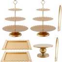 GMWD Set of 7 Gold Cake Stand Desserts Display Table Pedestals 3-Tiered Cupcakes Holder Serving Tray Decorative Weddings Birthdays Party Baby Showers Celebrations