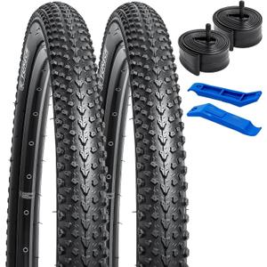 YUNSCM 2-PCS 24" Bike Tires 24 x 2.125/57-507 60TPI and 24" Bike Tubes Schrader Valve Compatible with Mountain Bike 24x2.0 24x2.10 24x2.125 24x2.15 Bike Bicycle Tires and Tubes (Y-366)