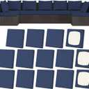 14Pcs Patio Stretch Cushion Covers, Outdoor Couch & Sofa Replacement Slipcovers for Patio Furniture Cushion Covers, Washable Reusable Furniture Protector, Square Large, Navy Blue