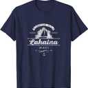 Lahaina Maui HI Sailboat Vintage Nautical T-Shirt (Small, Navy Blue)