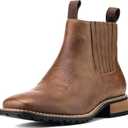 JASONSTAR Cowboy Boots for Men Square Toe, All-Weather Slip-On Work & Casual Western Chelsea Boots -botines para hombre (8, Brown)