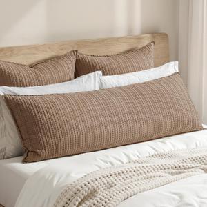 Woaboy 100% Cotton Waffle Weave Body Pillowcase, 1 Pack 20x54 Decorative Body Pillow Cover for Bed Couch Sofa, Neutral Soft Long Cushion Sham Modern Farmhouse Home Decor, Brown