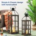 Glitzhome Decorative Candle Lanterns, Set of 2 Farmhouse Oversized Wooden Lanterns Decor Black Lanterns for Porch, Patio, Garden, Balcony, Wedding, Table Centerpiece Decorations(No Glass)