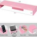 Dual Monitor Stand Riser with Phone Tablet Holder, 35.8in Large Monitor Stand for Desk, Computer Monitor Stand for 2 Monitors, Desk Shelf for Top of Desk, Desktop Organizer for Laptop, Printer, TV (35.7" Pink)