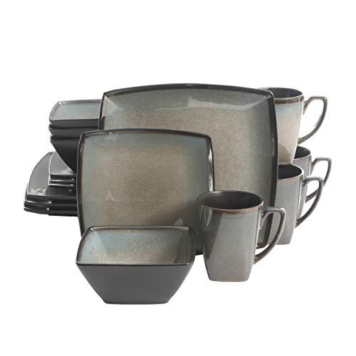 Amazon.com | Gibson Elite Tequesta Square Reactive Glaze Stoneware Plates and Bowls Dishes Dinnerware Set, Service for 4 (16pcs), Taupe: Dinnerware Sets