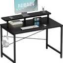 Pamray 32 Inch Small Computer Desk with Monitor Stand, Simple Office Desk with Headphone Hook for Small Spaces, Kids Study Writing Table for Bedroom, Black