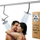 All Metal Dual Shower Head for Couples, High Pressure Tandem Shower Head System for Two People Rod, Double Stainless Steel Fixed Showerheads with 3-Setting Diverter, A Bathroom Upgrade (Chrome)
